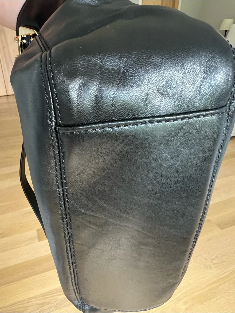 Michael Kors Black Leather Shoulder Tote with Gold Chain Handles